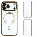 Custodia per telefono WANLONFENG CD magnetica in TPU galvanizzato con 2 pellicole protettive per lo schermo, For iPhone 17 Pro Max, For iPhone 17 Pro, For iPhone 17