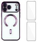 Custodia per telefono WANLONFENG CD magnetica in TPU galvanizzato con 2 pellicole protettive per lo schermo, For iPhone 17 Pro Max, For iPhone 17 Pro, For iPhone 17