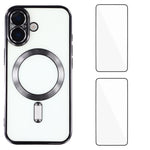 Custodia per telefono WANLONFENG CD magnetica in TPU galvanizzato con 2 pellicole protettive per lo schermo, For iPhone 17 Pro Max, For iPhone 17 Pro, For iPhone 17