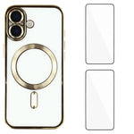 Custodia per telefono WANLONFENG CD magnetica in TPU galvanizzato con 2 pellicole protettive per lo schermo, For iPhone 17 Pro Max, For iPhone 17 Pro, For iPhone 17
