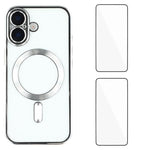 Custodia per telefono WANLONFENG CD magnetica in TPU galvanizzato con 2 pellicole protettive per lo schermo, For iPhone 17 Pro Max, For iPhone 17 Pro, For iPhone 17