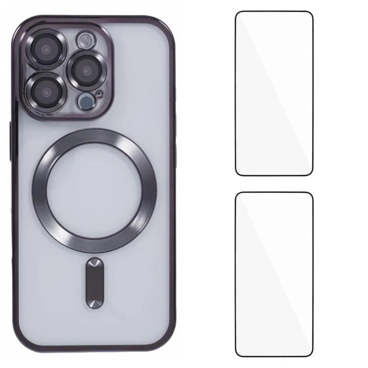 Custodia per telefono WANLONFENG CD magnetica in TPU galvanizzato con 2 pellicole protettive per lo schermo, For iPhone Air, For iPhone 16 Pro Max, For iPhone 16 Pro