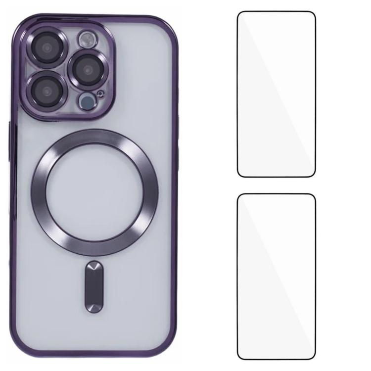 Custodia per telefono WANLONFENG CD magnetica in TPU galvanizzato con 2 pellicole protettive per lo schermo, For iPhone Air, For iPhone 16 Pro Max, For iPhone 16 Pro