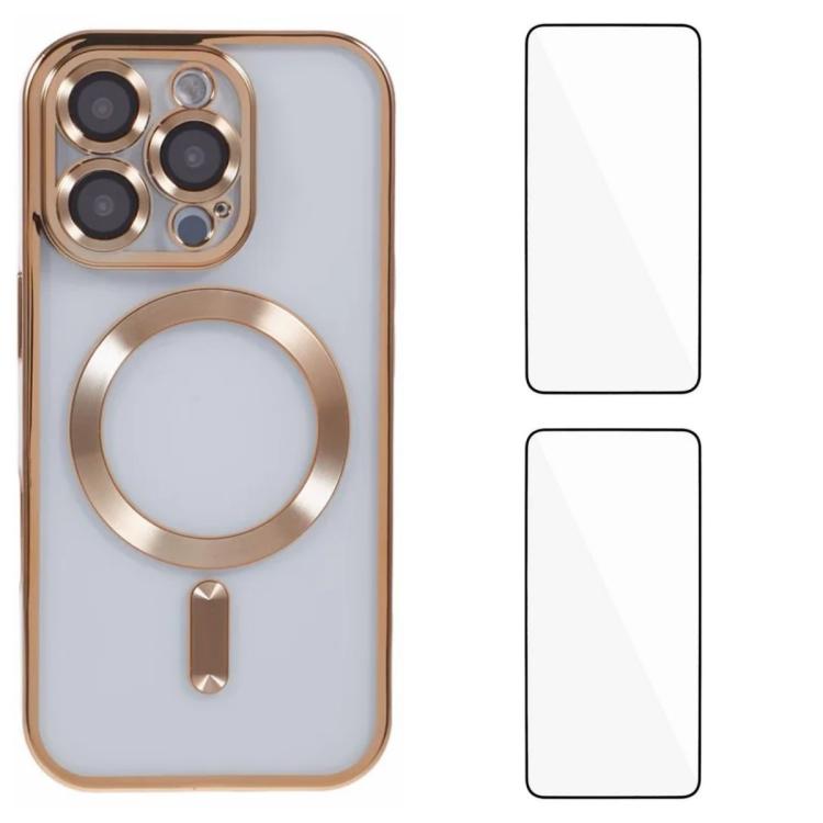 Custodia per telefono WANLONFENG CD magnetica in TPU galvanizzato con 2 pellicole protettive per lo schermo, For iPhone Air, For iPhone 16 Pro Max, For iPhone 16 Pro