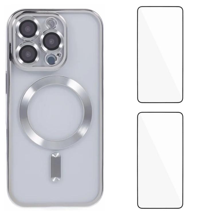 Custodia per telefono WANLONFENG CD magnetica in TPU galvanizzato con 2 pellicole protettive per lo schermo, For iPhone Air, For iPhone 16 Pro Max, For iPhone 16 Pro