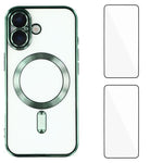 Custodia per telefono WANLONFENG CD magnetica in TPU galvanizzato con 2 pellicole protettive per lo schermo, For iPhone 16, For iPhone 15 Pro Max, For iPhone 15 Pro