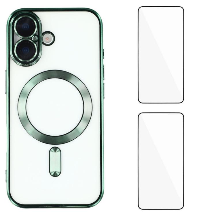 Custodia per telefono WANLONFENG CD magnetica in TPU galvanizzato con 2 pellicole protettive per lo schermo, For iPhone 16, For iPhone 15 Pro Max, For iPhone 15 Pro