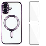 Custodia per telefono WANLONFENG CD magnetica in TPU galvanizzato con 2 pellicole protettive per lo schermo, For iPhone 16, For iPhone 15 Pro Max, For iPhone 15 Pro