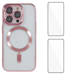 Custodia per telefono WANLONFENG CD magnetica in TPU galvanizzato con 2 pellicole protettive per lo schermo, For iPhone 16, For iPhone 15 Pro Max, For iPhone 15 Pro