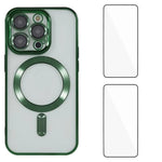 Custodia per telefono WANLONFENG CD magnetica in TPU galvanizzato con 2 pellicole protettive per lo schermo, For iPhone 16, For iPhone 15 Pro Max, For iPhone 15 Pro