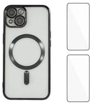 Custodia per telefono WANLONFENG CD magnetica in TPU galvanizzato con 2 pellicole protettive per lo schermo, For iPhone 15, For iPhone 14, For iPhone 14 Pro