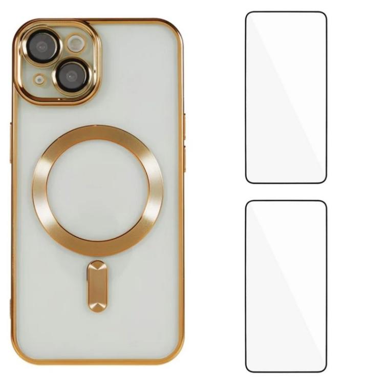 Custodia per telefono WANLONFENG CD magnetica in TPU galvanizzato con 2 pellicole protettive per lo schermo, For iPhone 15, For iPhone 14, For iPhone 14 Pro