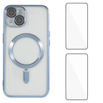 Custodia per telefono WANLONFENG CD magnetica in TPU galvanizzato con 2 pellicole protettive per lo schermo, For iPhone 15, For iPhone 14, For iPhone 14 Pro