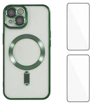 Custodia per telefono WANLONFENG CD magnetica in TPU galvanizzato con 2 pellicole protettive per lo schermo, For iPhone 15, For iPhone 14, For iPhone 14 Pro