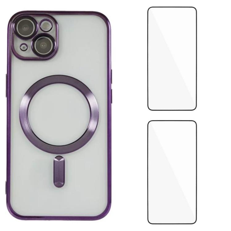Custodia per telefono WANLONFENG CD magnetica in TPU galvanizzato con 2 pellicole protettive per lo schermo, For iPhone 15, For iPhone 14, For iPhone 14 Pro