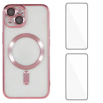 Custodia per telefono WANLONFENG CD magnetica in TPU galvanizzato con 2 pellicole protettive per lo schermo, For iPhone 15, For iPhone 14, For iPhone 14 Pro