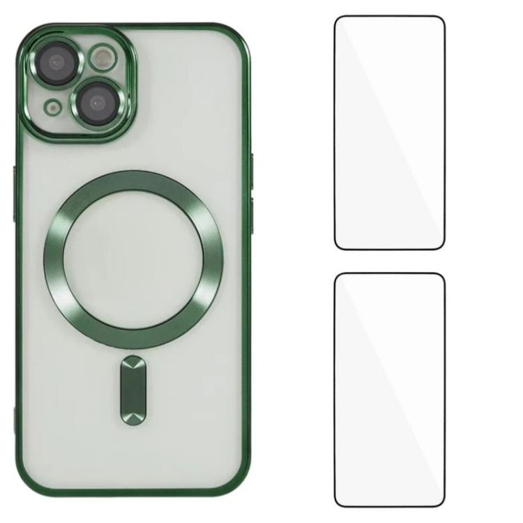 Custodia per telefono WANLONFENG CD magnetica in TPU galvanizzato con 2 pellicole protettive per lo schermo, For iPhone 15, For iPhone 14, For iPhone 14 Pro