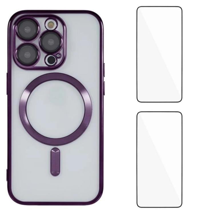 Custodia per telefono WANLONFENG CD magnetica in TPU galvanizzato con 2 pellicole protettive per lo schermo, For iPhone 14 Pro Max, For iPhone 13 Pro Max, For iPhone 13 Pro