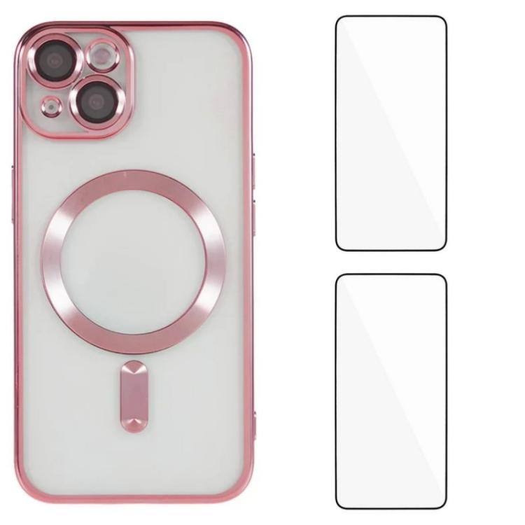Custodia per telefono WANLONFENG CD magnetica in TPU galvanizzato con 2 pellicole protettive per lo schermo, For iPhone 13, For iPhone 12, For iPhone 12 Pro Max