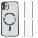 Custodia per telefono WANLONFENG CD magnetica in TPU galvanizzato con 2 pellicole protettive per lo schermo, For iPhone 13, For iPhone 12, For iPhone 12 Pro Max