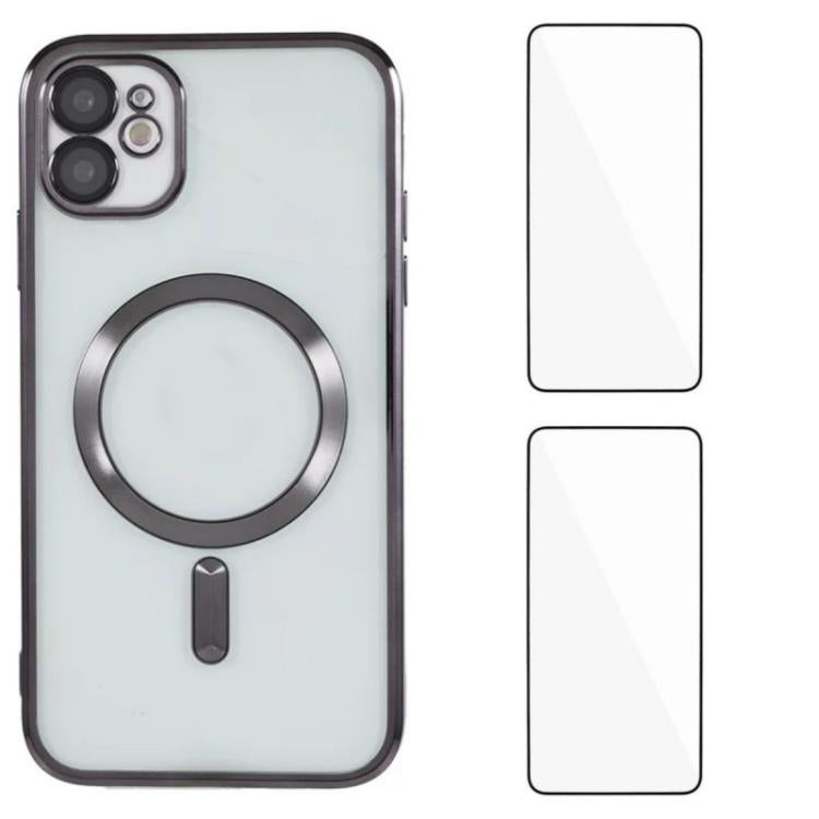Custodia per telefono WANLONFENG CD magnetica in TPU galvanizzato con 2 pellicole protettive per lo schermo, For iPhone 13, For iPhone 12, For iPhone 12 Pro Max