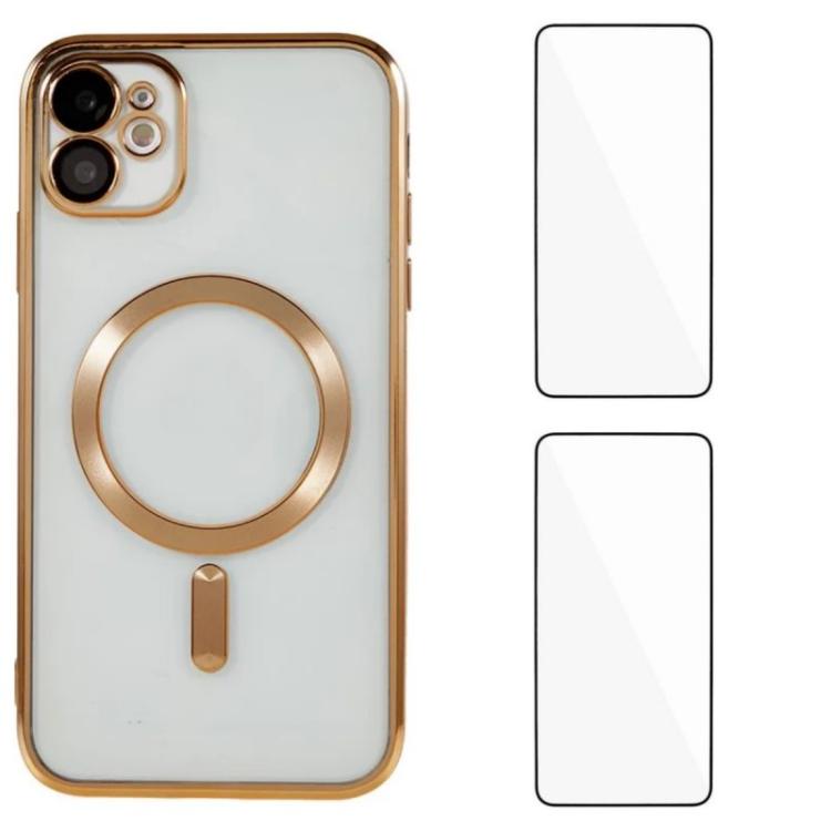 Custodia per telefono WANLONFENG CD magnetica in TPU galvanizzato con 2 pellicole protettive per lo schermo, For iPhone 13, For iPhone 12, For iPhone 12 Pro Max