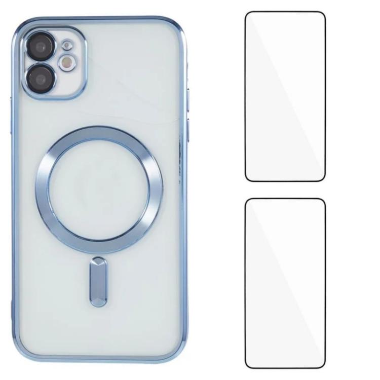 Custodia per telefono WANLONFENG CD magnetica in TPU galvanizzato con 2 pellicole protettive per lo schermo, For iPhone 13, For iPhone 12, For iPhone 12 Pro Max