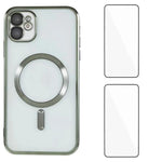 Custodia per telefono WANLONFENG CD magnetica in TPU galvanizzato con 2 pellicole protettive per lo schermo, For iPhone 13, For iPhone 12, For iPhone 12 Pro Max