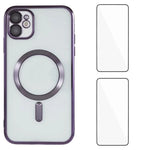 Custodia per telefono WANLONFENG CD magnetica in TPU galvanizzato con 2 pellicole protettive per lo schermo, For iPhone 13, For iPhone 12, For iPhone 12 Pro Max
