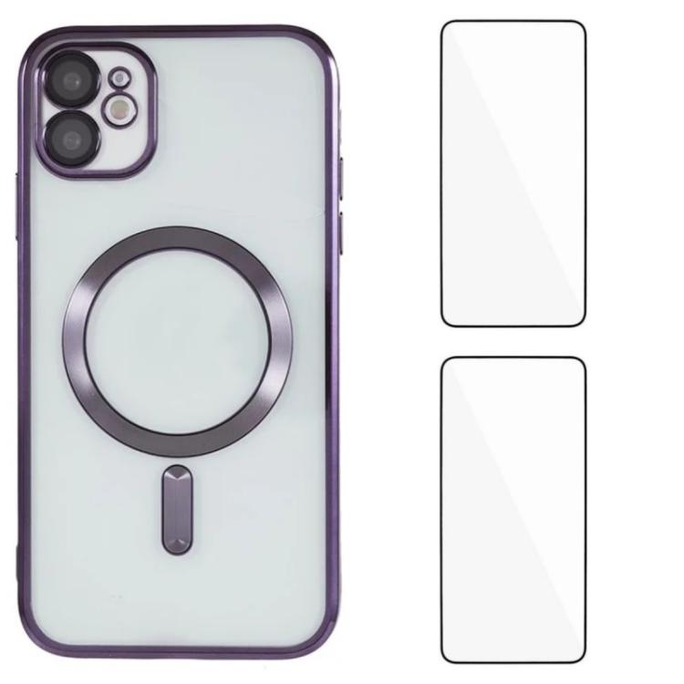 Custodia per telefono WANLONFENG CD magnetica in TPU galvanizzato con 2 pellicole protettive per lo schermo, For iPhone 13, For iPhone 12, For iPhone 12 Pro Max