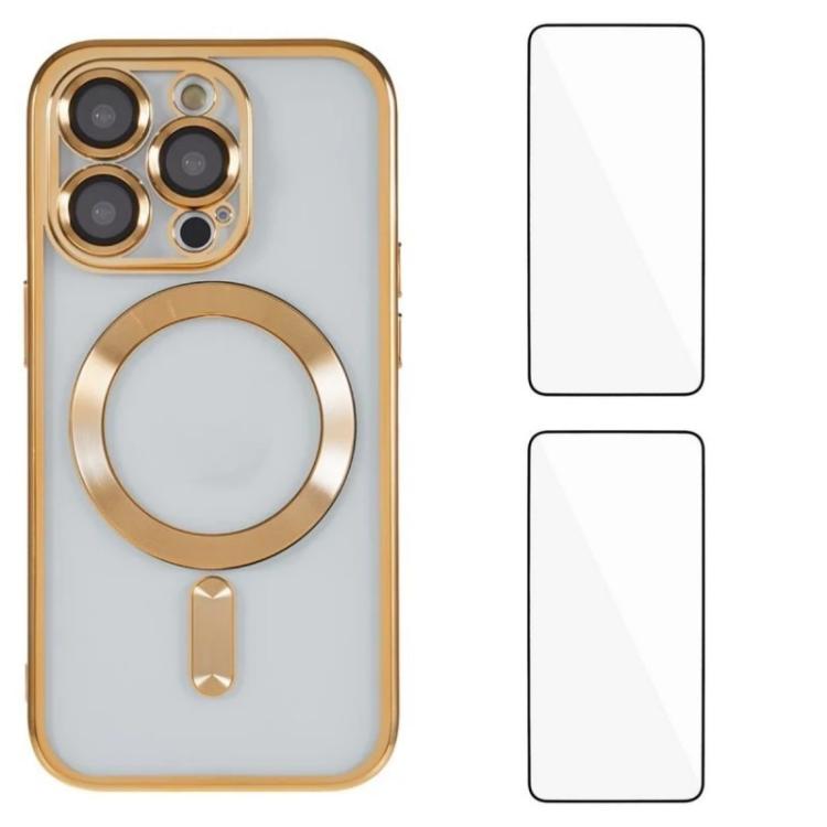 Custodia per telefono WANLONFENG CD magnetica in TPU galvanizzato con 2 pellicole protettive per lo schermo, For iPhone 12 Pro, For iPhone 11 Pro Max, For iPhone 11