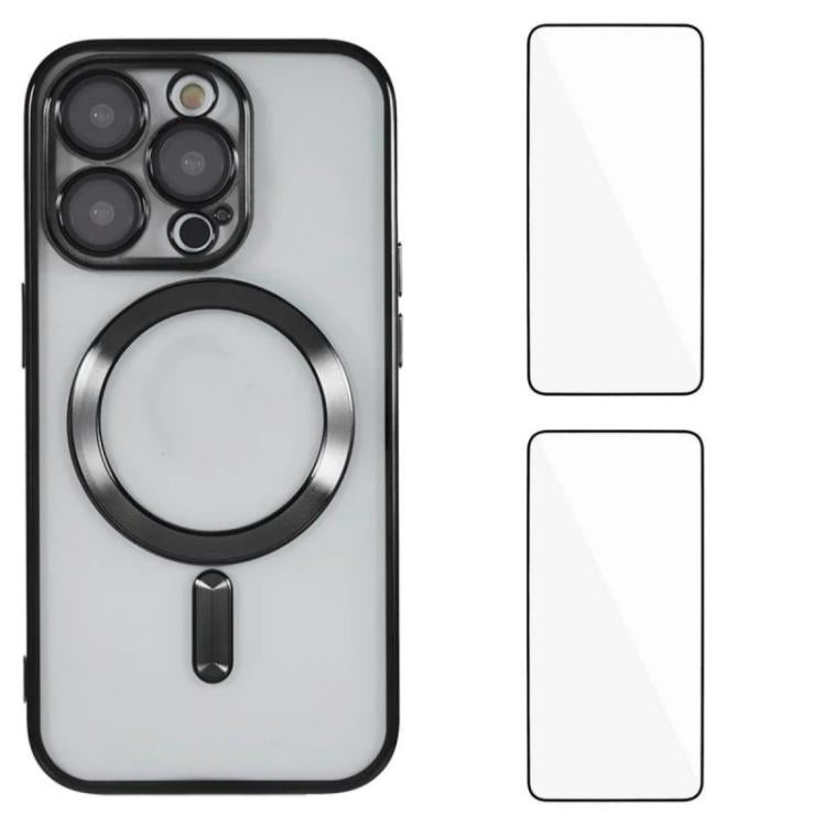 Custodia per telefono WANLONFENG CD magnetica in TPU galvanizzato con 2 pellicole protettive per lo schermo, For iPhone 12 Pro, For iPhone 11 Pro Max, For iPhone 11