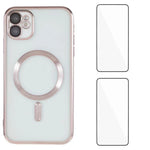 Custodia per telefono WANLONFENG CD magnetica in TPU galvanizzato con 2 pellicole protettive per lo schermo, For iPhone 12 Pro, For iPhone 11 Pro Max, For iPhone 11
