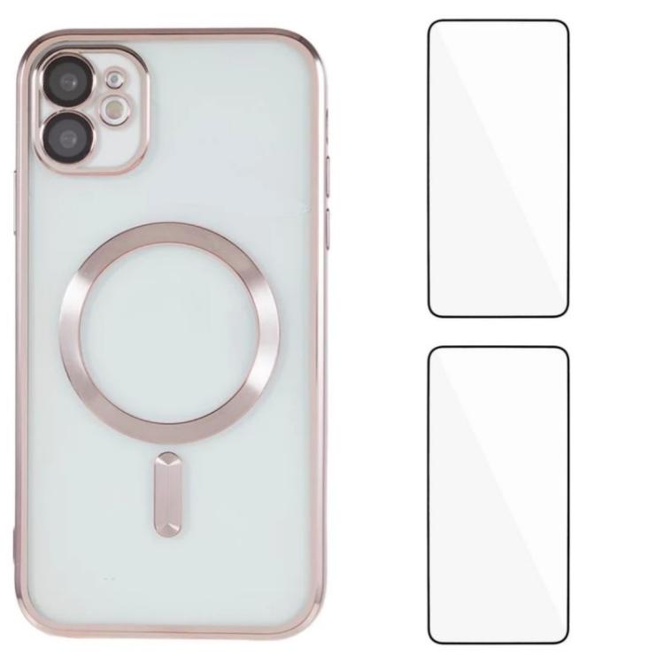 Custodia per telefono WANLONFENG CD magnetica in TPU galvanizzato con 2 pellicole protettive per lo schermo, For iPhone 12 Pro, For iPhone 11 Pro Max, For iPhone 11