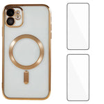 Custodia per telefono WANLONFENG CD magnetica in TPU galvanizzato con 2 pellicole protettive per lo schermo, For iPhone 12 Pro, For iPhone 11 Pro Max, For iPhone 11