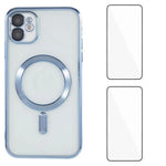 Custodia per telefono WANLONFENG CD magnetica in TPU galvanizzato con 2 pellicole protettive per lo schermo, For iPhone 12 Pro, For iPhone 11 Pro Max, For iPhone 11