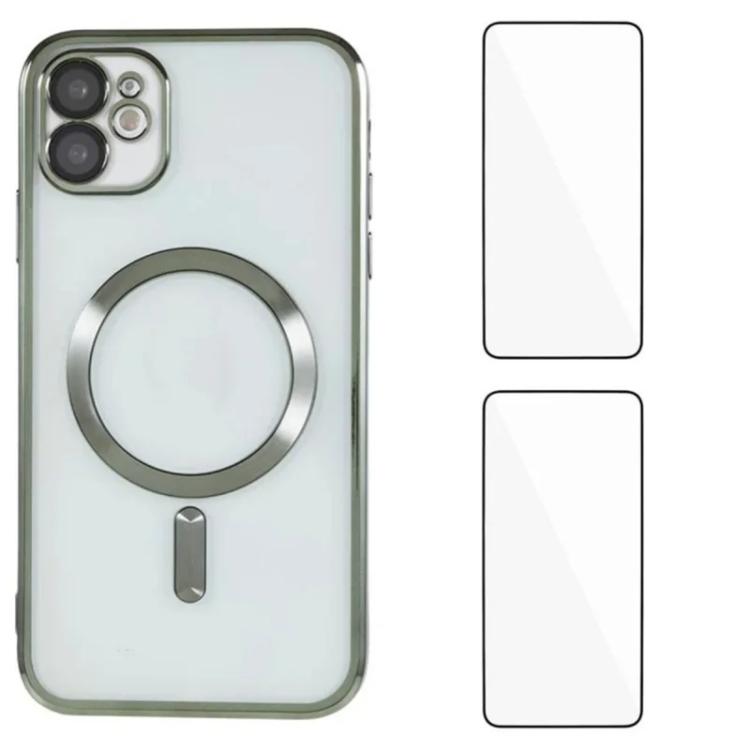 Custodia per telefono WANLONFENG CD magnetica in TPU galvanizzato con 2 pellicole protettive per lo schermo, For iPhone 12 Pro, For iPhone 11 Pro Max, For iPhone 11