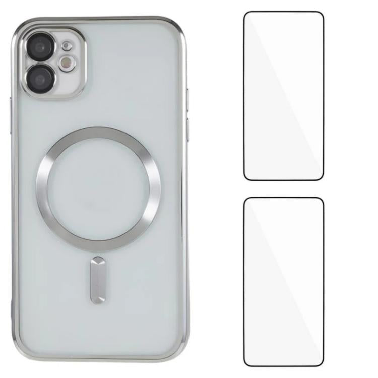 Custodia per telefono WANLONFENG CD magnetica in TPU galvanizzato con 2 pellicole protettive per lo schermo, For iPhone 12 Pro, For iPhone 11 Pro Max, For iPhone 11