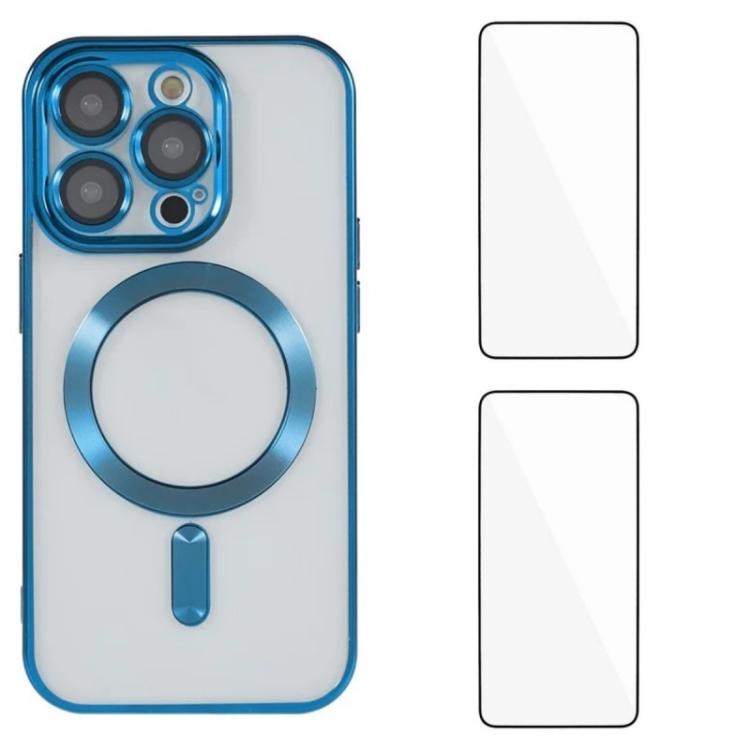 Custodia per telefono WANLONFENG CD magnetica in TPU galvanizzato con 2 pellicole protettive per lo schermo, For iPhone 11 Pro