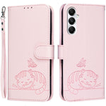 Custodia per telefono in ecopelle con cinturino e stampa a rilievo di gatto e farfalla, con protezione RFID., For Galaxy A35 5G, For Galaxy A05, For Galaxy A05s