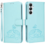 Custodia per telefono in ecopelle con cinturino e stampa a rilievo di gatto e farfalla, con protezione RFID., For Galaxy A35 5G, For Galaxy A05, For Galaxy A05s