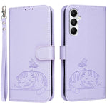 Custodia per telefono in ecopelle con cinturino e stampa a rilievo di gatto e farfalla, con protezione RFID., For Galaxy A35 5G, For Galaxy A05, For Galaxy A05s