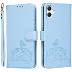 Custodia per telefono in ecopelle con cinturino e stampa a rilievo di gatto e farfalla, con protezione RFID., For Galaxy A07 5G / 4G, For Galaxy A17 5G, For Galaxy A06 5G / 4G