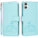 Custodia per telefono in ecopelle con cinturino e stampa a rilievo di gatto e farfalla, con protezione RFID., For Galaxy A07 5G / 4G, For Galaxy A17 5G, For Galaxy A06 5G / 4G
