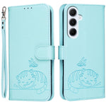 Custodia per telefono in ecopelle con cinturino e stampa a rilievo di gatto e farfalla, con protezione RFID., For Galaxy A07 5G / 4G, For Galaxy A17 5G, For Galaxy A06 5G / 4G