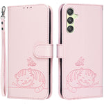 Custodia per telefono in ecopelle con cinturino e stampa a rilievo di gatto e farfalla, con protezione RFID., For Galaxy A25 5G, For Galaxy A24 4G, For Galaxy A34 5G