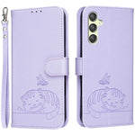 Custodia per telefono in ecopelle con cinturino e stampa a rilievo di gatto e farfalla, con protezione RFID., For Galaxy A25 5G, For Galaxy A24 4G, For Galaxy A34 5G