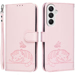 Custodia per telefono in ecopelle con cinturino e stampa a rilievo di gatto e farfalla, con protezione RFID., For Galaxy A25 5G, For Galaxy A24 4G, For Galaxy A34 5G