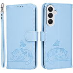 Custodia per telefono in ecopelle con cinturino e stampa a rilievo di gatto e farfalla, con protezione RFID., For Galaxy A25 5G, For Galaxy A24 4G, For Galaxy A34 5G