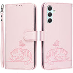 Custodia per telefono in ecopelle con cinturino e stampa a rilievo di gatto e farfalla, con protezione RFID., For Galaxy A25 5G, For Galaxy A24 4G, For Galaxy A34 5G
